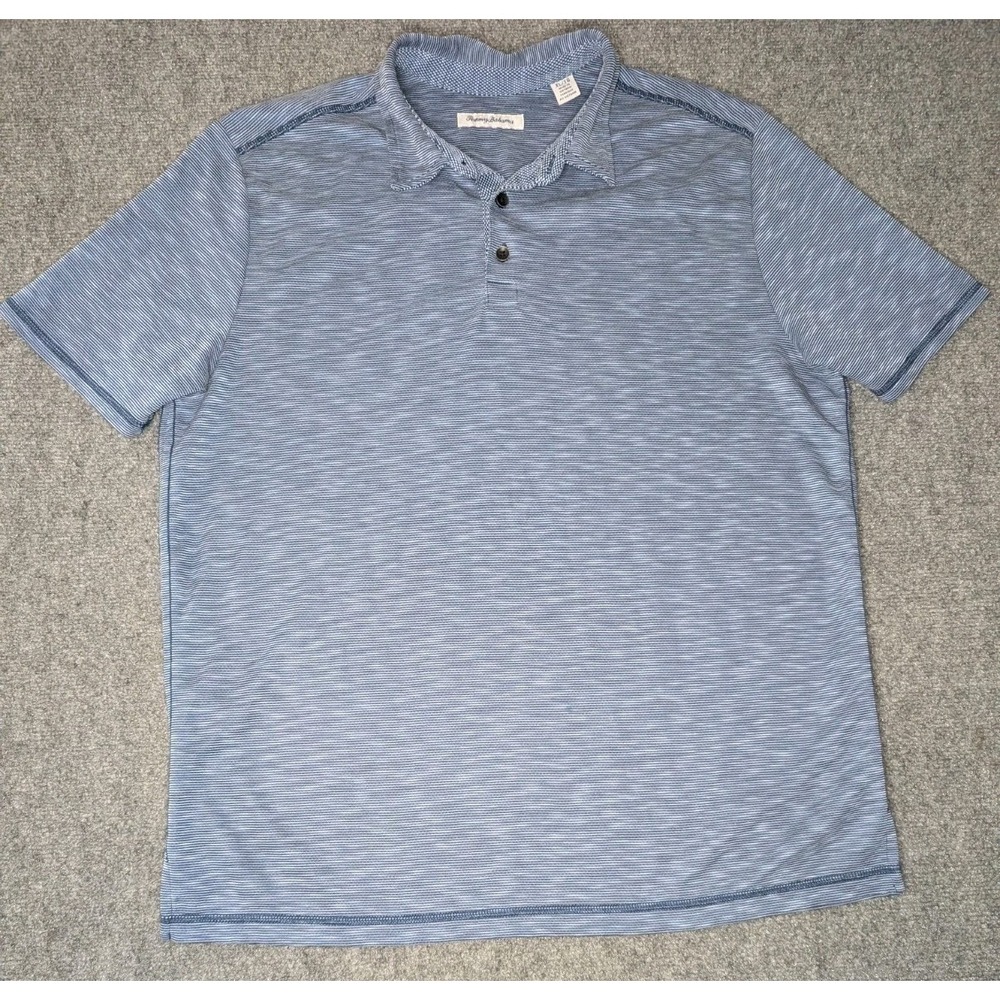 Tommy Bahama Mens Size XL Blue Stripe Tencel Lyocell Blend Polo Shirt